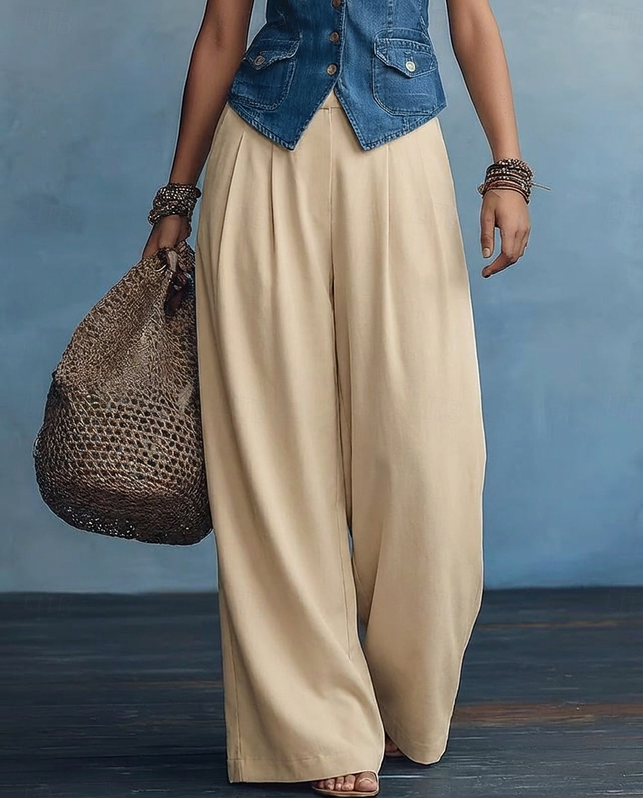 Mujer Pantalones Pantalones casuales Pantalones de verano Pantalones anchos Vacaciones Básico Casual Longitud total Cintura Media Plano Cintura elástica Comodidad Al Aire Libre Cómodo Rígido Diario 2026 - $27.99 –P1