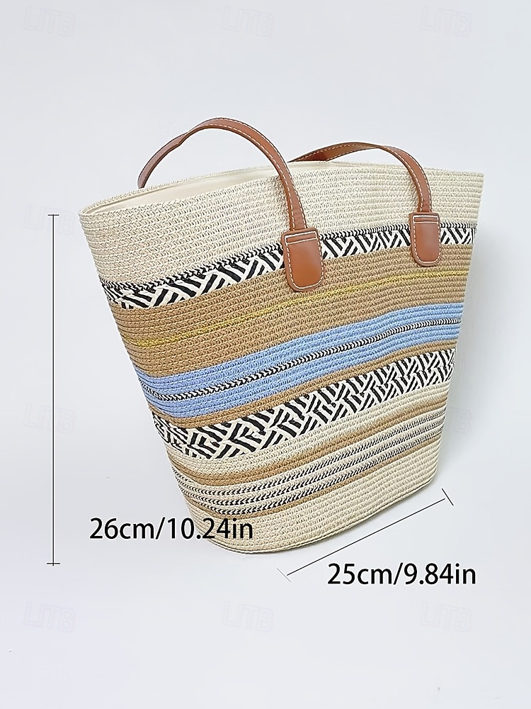Women's Bohemian Striped Straw Tote Bag and Sun Hat Set, Boho Ethnic Woven Beach Vacation Handbag Set in Multiple Colors for Resort Travel, Casual Summer Outfits and Everyday Wear 2026 - $29.99 –P9