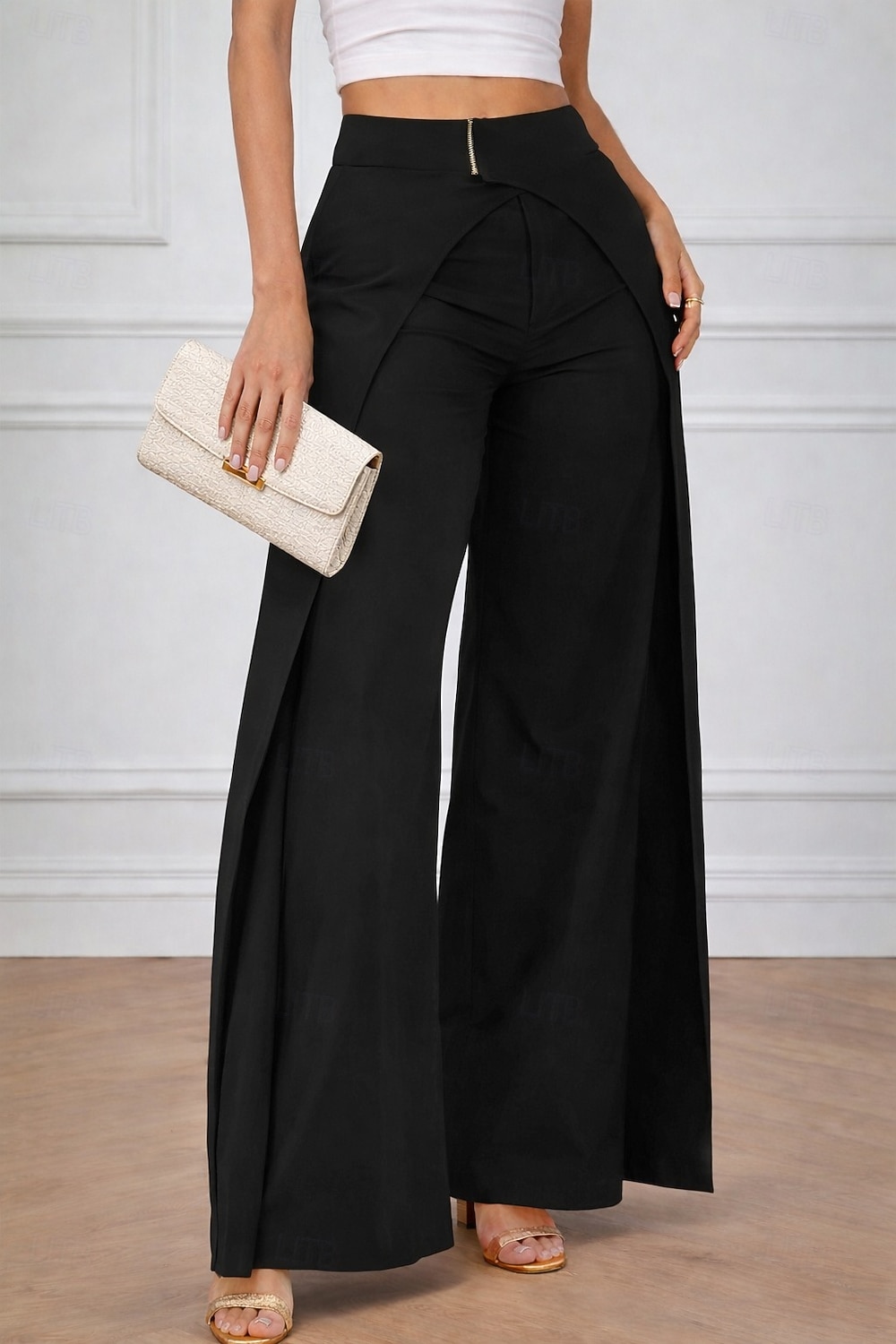 Femmes Jambe large Chinos Slacks Élégant Mode Streetwear Longueur complète Naturel Uni Avec Poches Taille Élastique Confortable Extérieur Non Elastique Extérieur Vacances Formel Noir Marron Bleu ciel de 2026 ? $32.99 –P2