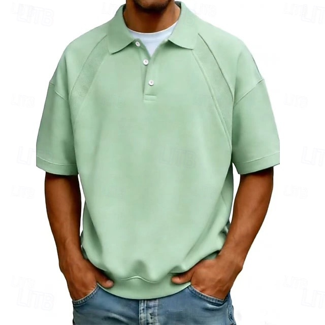 Homens Camisas Polo Casual O negócio Aberto para a Lateral Manga Curta Moda Básico Tecido Botões Verão Primavera Azul Branco Azul Marinha Marron Verde Cinzento Camisas Polo de 2026 por $14.49 –P7
