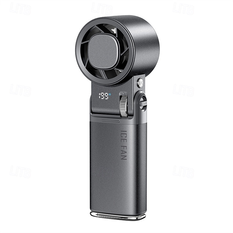 Handhållen kallkompressfläkt, 199 vindhastigheter bärbar mini-personlig fläkt, digital LED-display, 90° hopfällbar USB-laddningsbar liten turbofläkt för sommarresor vandring smink, silver/svart 2026 - $31.99 –P1