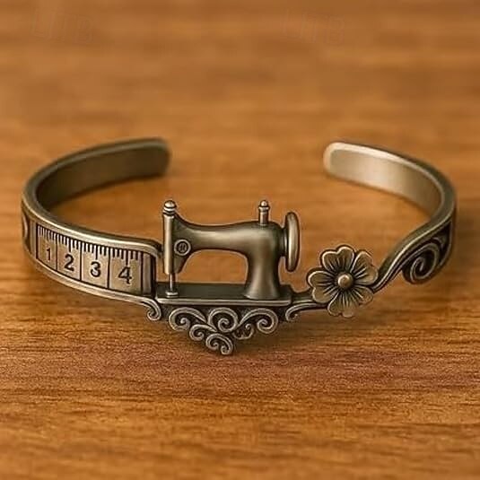2 st vintage symaskinsmanschettarmband &ringset, armband med måttband i antik brons, unika smycken som present till hantverkare, skräddare, quiltare 2026 - $22.99 –P4