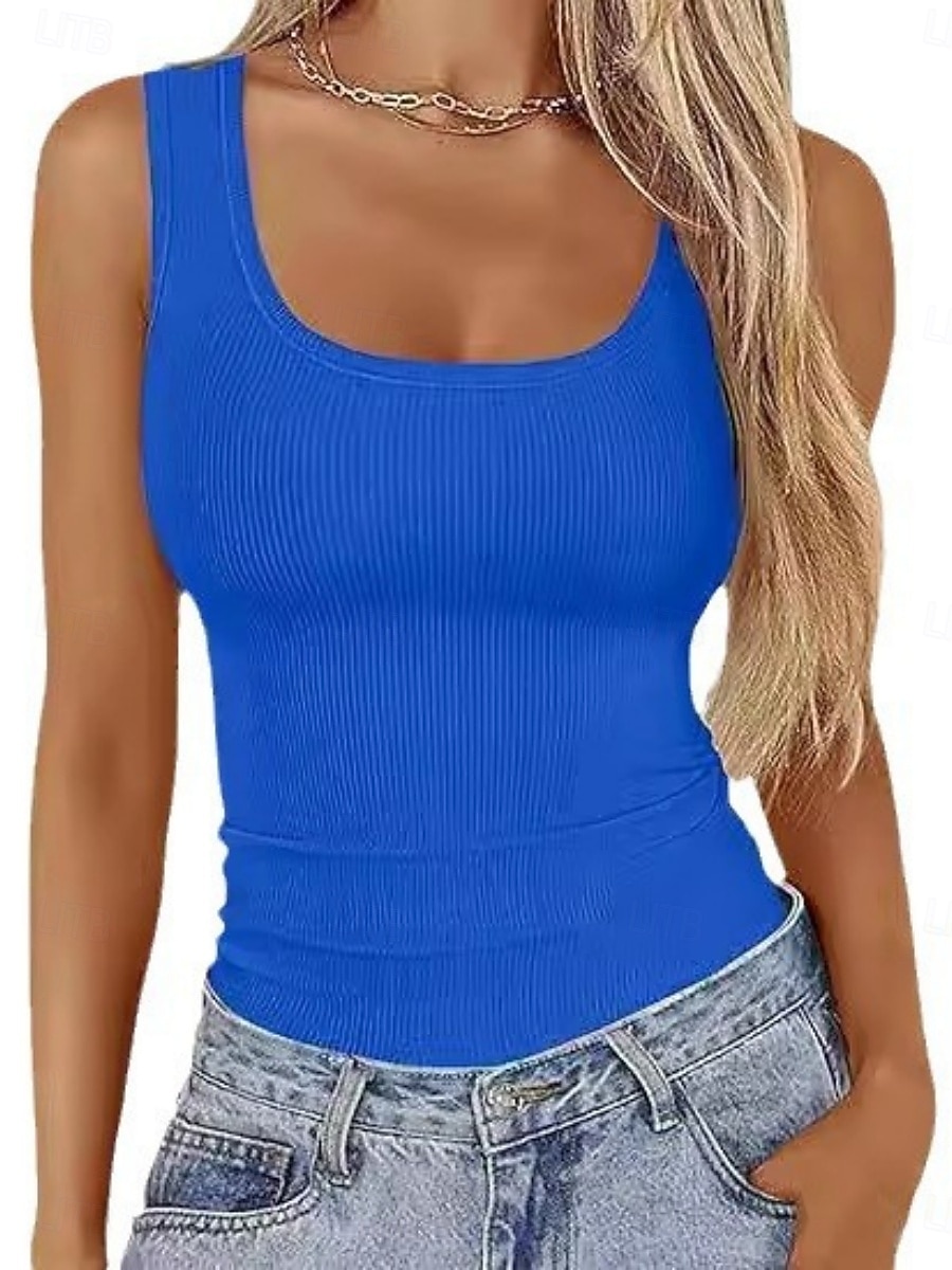 Per donna Maglietta Semplice Moda Elegante Classico Senza Maniche Collo a U Top Regolari Quotidiano Uscire Weekend Blu Nero Bianco Vino Verde Estate Primavera del 2026 a $19.99 –P3