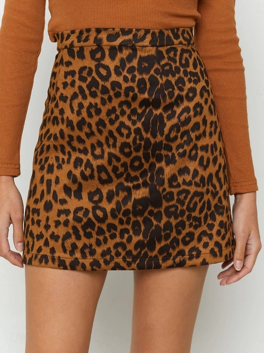 Per donna Gonna in finta pelle scamosciata Moda Casual Mini Vita Alta Gonne Leopardo Stampato Micro-elastico Quotidiano Streetwear Marrone Verde Beige Primavera del 2026 a $18.99 –P13