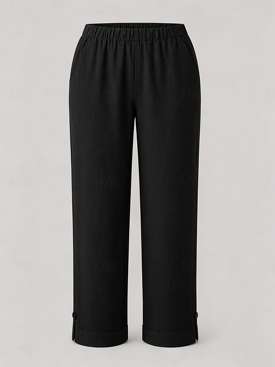 Femmes Pantacourt Chino Longueur cheville Naturel Couleur Unie Avec Poches Confortable Non Elastique Décontracté Quotidien Noir Blanche Rose Claire Vert foncé Printemps Automne Coupe Ample de 2026 ? $19.99 –P4