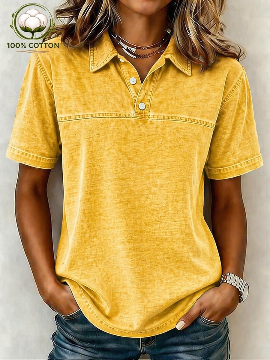 Camiseta Henley vintage para mujer, 100% algodón - Blusa básica de manga corta con lavado suave 2026 - $28.99 –P14