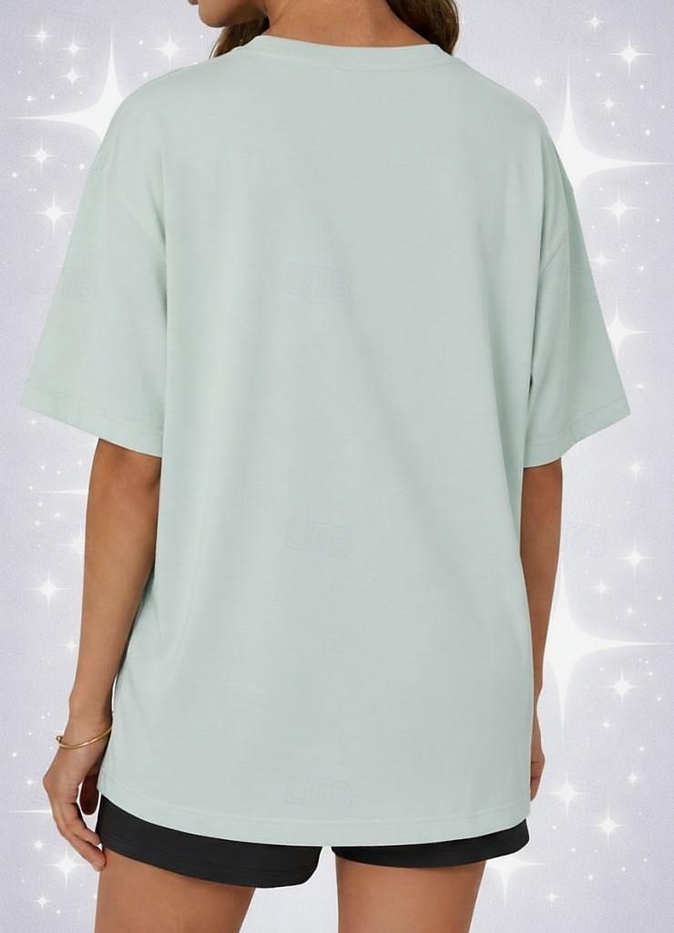 Camiseta de mujer de 100% algodón oversized camiseta de color sólido moda clásica casual de manga corta cuello redondo tops regulares para deportes salir diario verde salvia negro blanco amarillo 2026 - $24.99 –P9