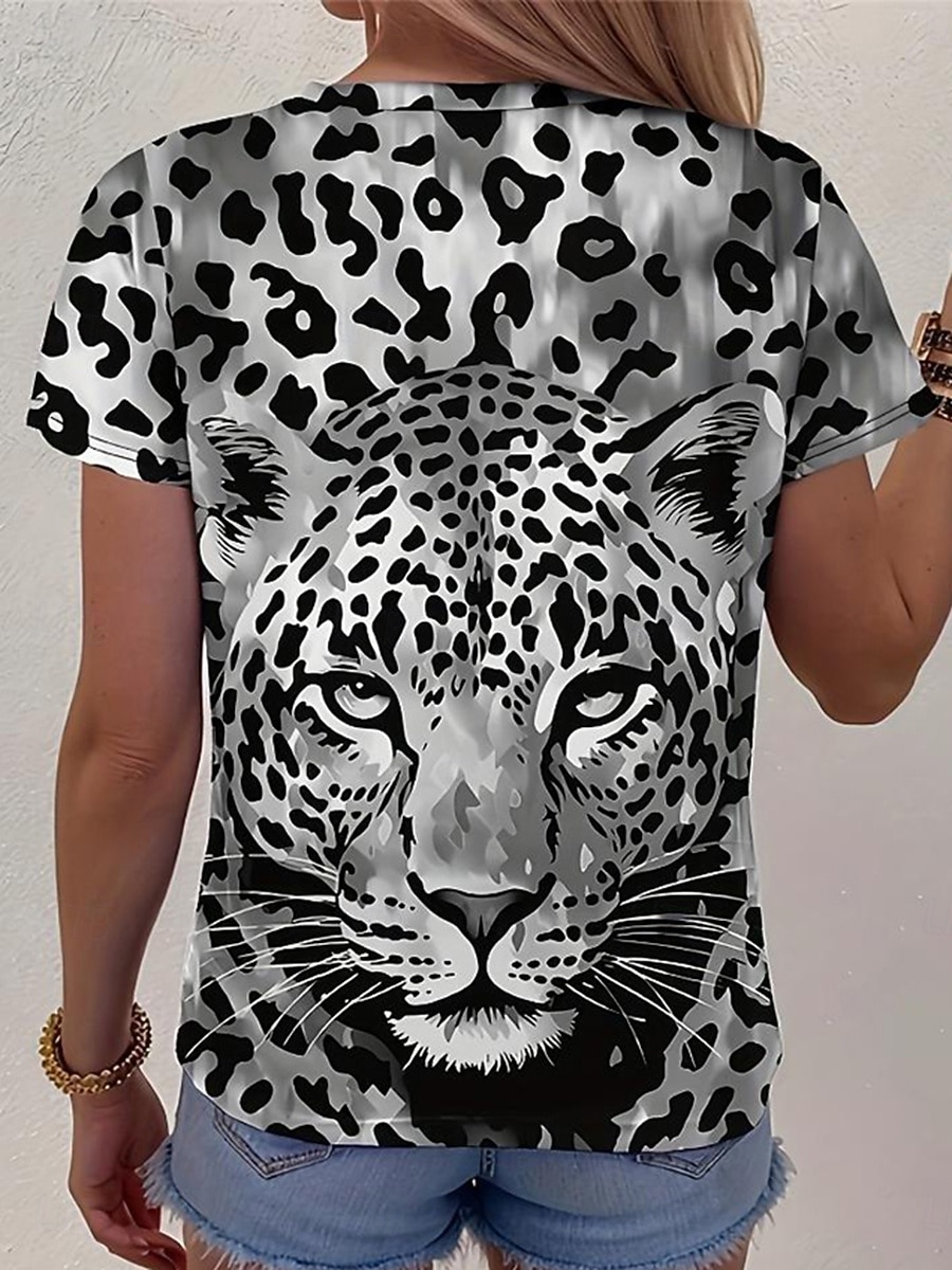 Femmes T-shirt Imprimé Graphique Léopard ancien Élégant Occasionnel Manche Courte Col ras du cou Col rond Hauts Réguliers Occasionnel Quotidien Noir Arc-en-ciel Été Printemps de 2026 ? $22.99 –P2