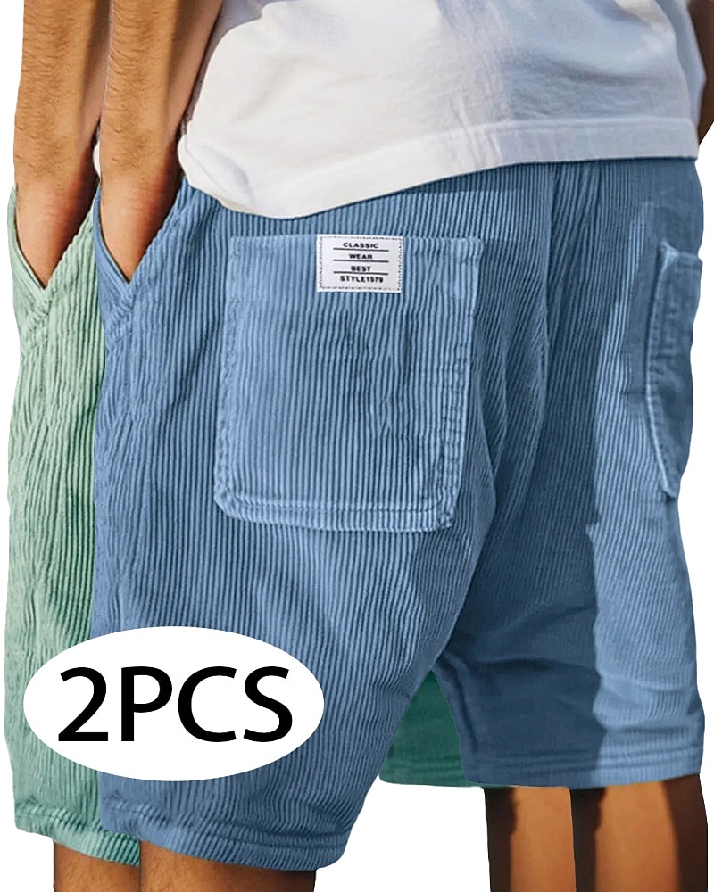 Homens Calção Shorts casuais Shorts de veludo cotelê Bolsos Cintura elástica Tecido Textura Conforto Respirável Curto Casual Ao ar livre Praia Férias Moda Preto + Azul Marinho céu azul+cinza Com de 2026 por $37.99 –P7