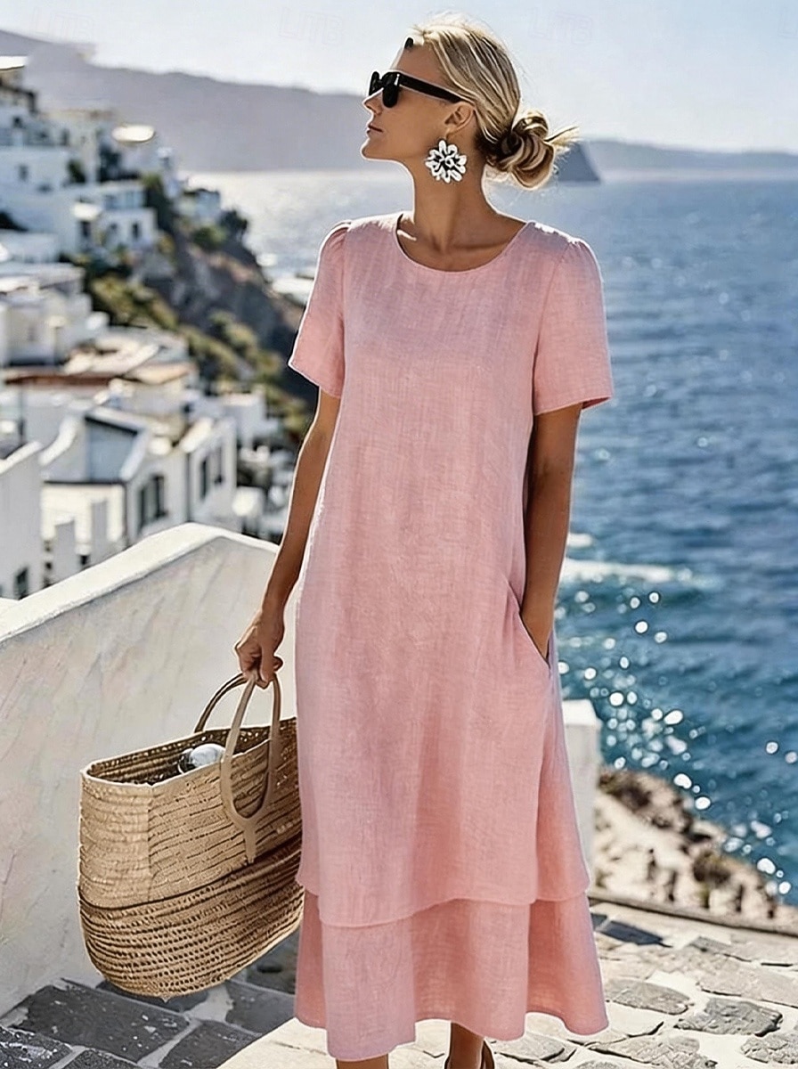 Per donna Abito Midi Vestito Casual Vestito T-Shirt Abito Estivo Essenziale Classico Quotidiano Vacanza Vestibilità comoda Semplice Manica Corta Girocollo Blu Bianco Rosa Cachi Estate Primavera del 2026 a $31.99 –P2