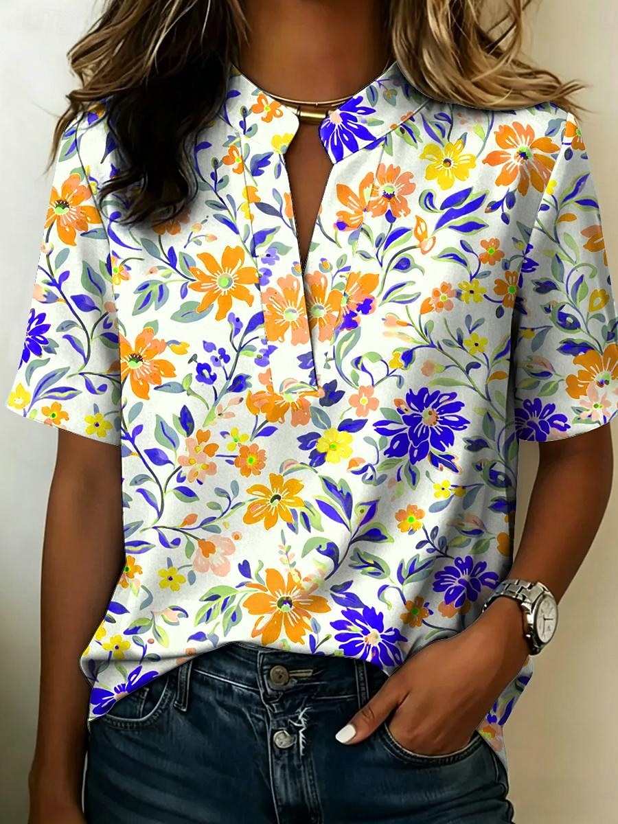 Per donna Blusa Bottoni Stampato Floreale Grafico Vintage Elegante Moderno Mezza Manica Colletto a Camicia Top Regolari Casuale Quotidiano Blu Giallo Rosso Viola Estate Primavera del 2026 a $21.99 –P2