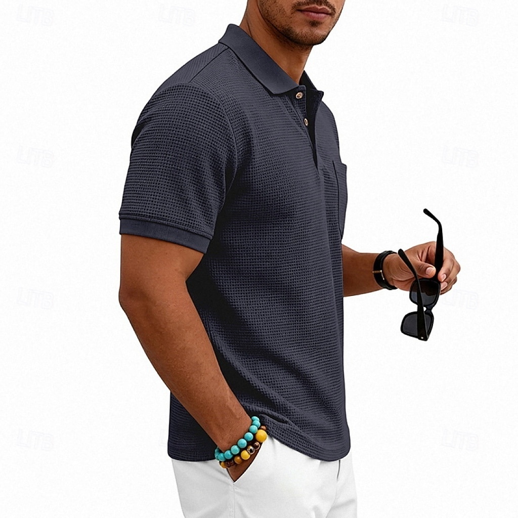 Per uomo Magliette Polo a Nido d'Ape Polo Casuale Streetwear Bavero Manica Corta Essenziale Moderno Semplice Tasca Leggero Estate Primavera Vestibilità regolare Nero Bianco Blu marino Verde scuro del 2026 a $21.99 –P16