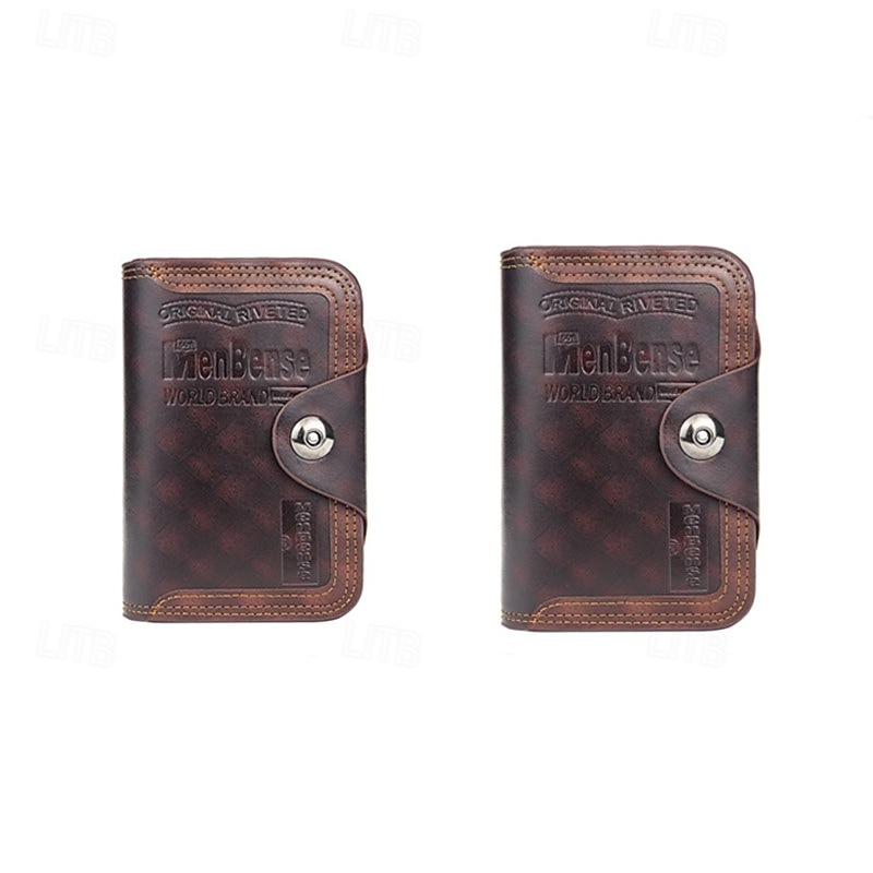 2 Pack Men's Wallet Vintage Retro Bifold PU Leather Purse, Distressed Riveted Short Wallet with Snap Button Closure, Card Holder for Men Boyfriend Father Gift, Brown/Charcoal 2026 - $17.99 –P3