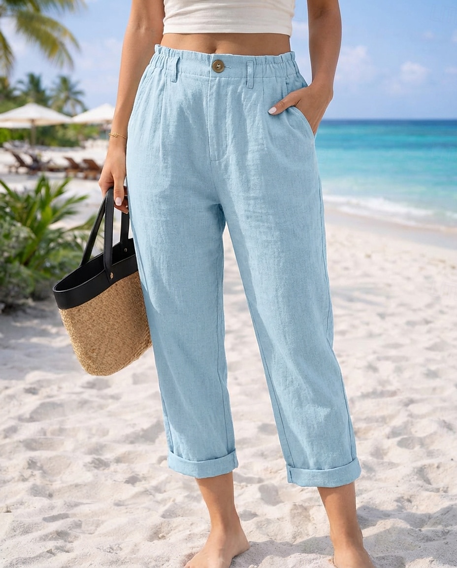 Pentru femei Pantaloni cu aspect de in Pantaloni casual Vacanță De Bază Lungime până la glezne Talie Înaltă Comfortabil Inelastic Vacanță Oficial Stradă Albastru piscină Gri Închis Caisă Negru Var 2026 - $29.99 –P12