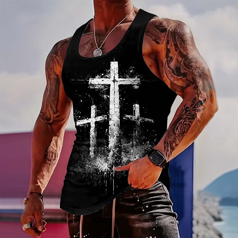 Herren Crusaders Bibel Drei Heilige Kreuze Golgatha Abgenutzt Christlich Religiös Vintage Tanktop Grafik Muskel-Passform Ärmellos Fitness Freizeit Sommer Streetwear Designer Bekleidung 2026 - $17.99 –P1