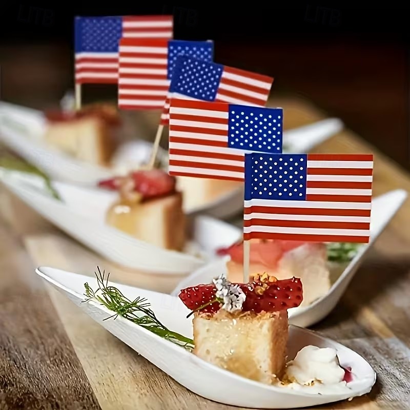 100/200 buc steaguri scobitoare în stil american, steaguri din lemn pentru scobitori, etichete alimentare cu inserții, steaguri pentru decorarea torturilor, etichete pentru vin de desert, etichete cu 2026 - $9.99 –P2