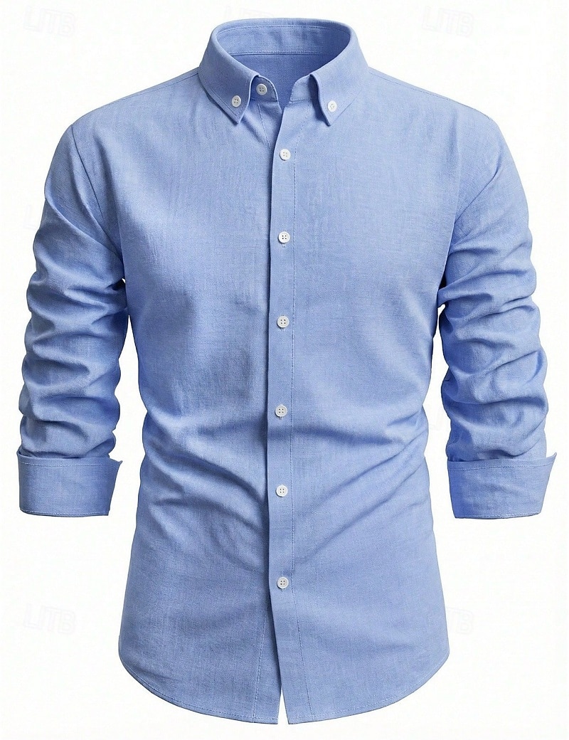 Men's Shirt Dress Shirt Button Down Shirt Solid Color Outdoor Business Blue Long Sleeve Button Down Collar Summer Spring Clothing Apparel Buttons 2026 - $26.99 –P5