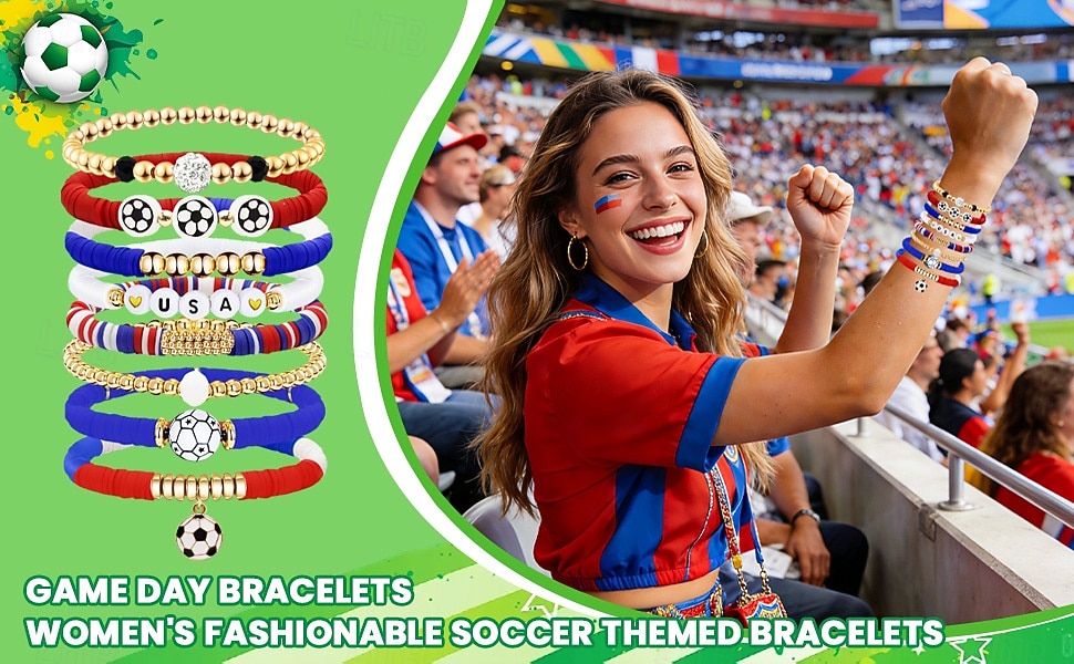 Conjunto de pulseiras para fãs de futebol, inspiradas na Copa do Mundo, com contas e pingentes de futebol. Adoro futebol! Joias ajustáveis para crianças apaixonadas por futebol. &adultos de 2026 por $11.99 –P3