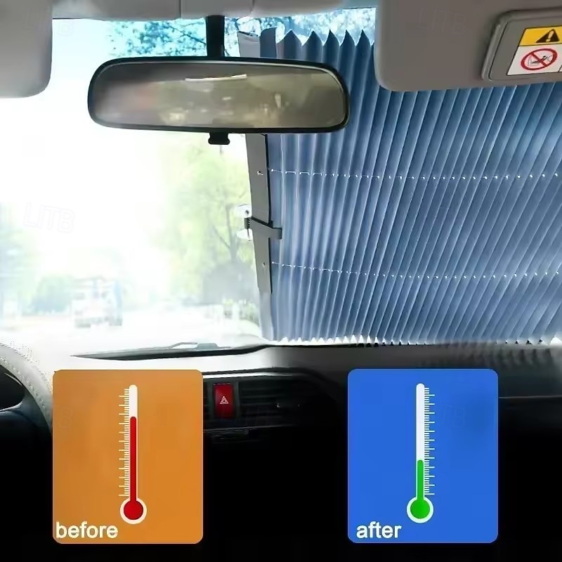 Retractable Car Windshield Sun Shade, Universal Accordion Pleated Sunshade for Front Window Blocks UV Rays & Heat, Easy Suction Cup Install Auto Blind for Car SUV Truck Sedan, Black 2026 - $19.99 –P5