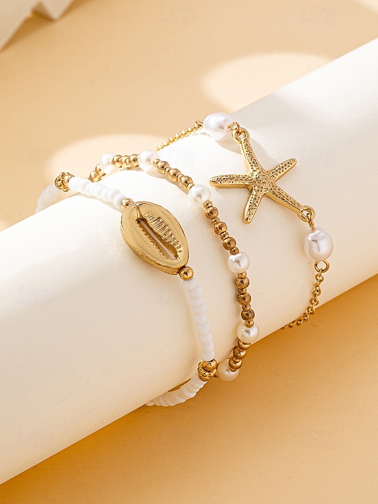 Σετ γυναικείων ελαστικών βραχιολιών μποέμ στυλ, 3 τεμάχια, υλικό κράματος αλουμινίου, χρώματα χρυσού & ασημί, ρυθμιζόμενη εφαρμογή, ιδανικό για διακοπές στην παραλία, casual καθημερινή χρήση 2026 - $7.99 –P5