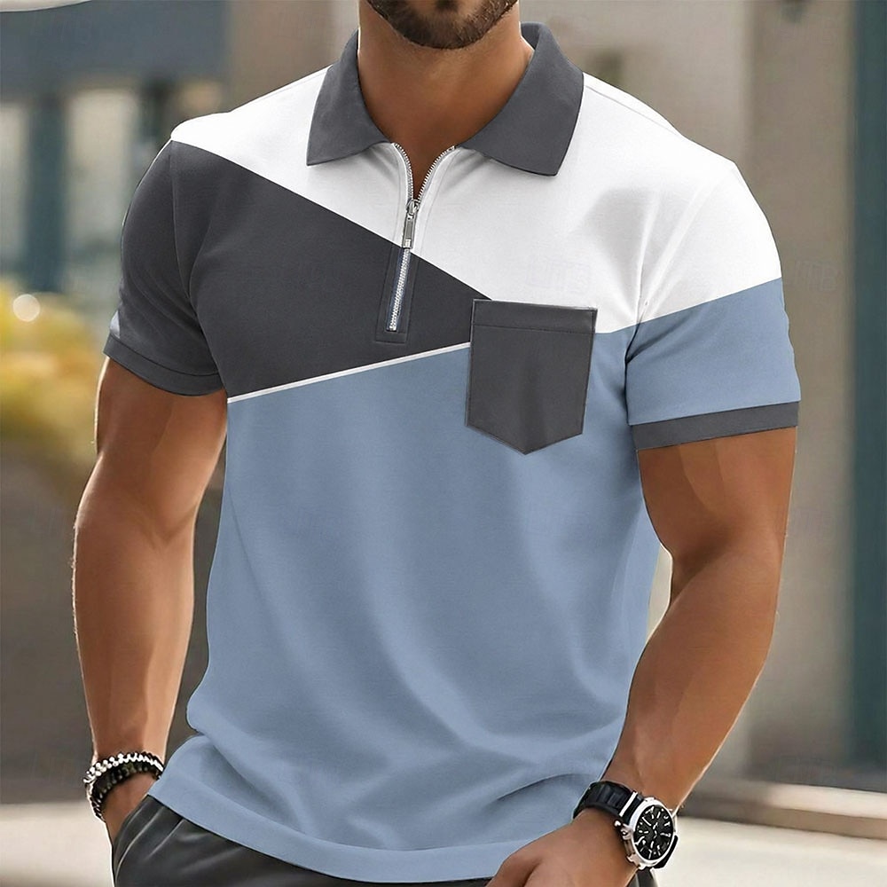Bărbați Bloc Culoare Geometică Tricouri polo Manșon scurt Tricouri de polo Cămăși cu guler Casual În aer liber Îmbrăcăminte Atletică Concediu Buzunar Imprimare 3D Polo cu fermoar sfert Primavara vara 2026 - $22.99 –P1