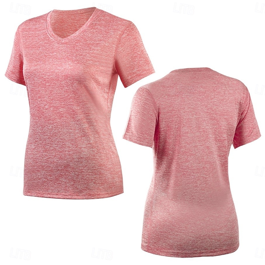 Femmes T-shirt Couleur Unie Élégant Basique Manche Courte Col en V Hauts Réguliers Occasionnel Sports Week-end Noir Vert Claire Rose Claire Violet Claire Gris Clair Été Printemps de 2026 ? $21.99 –P6