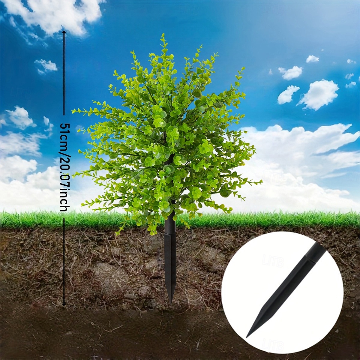 Umělý eukalyptus, 20palcový umělý eukalyptus s bodcem do země, realistická zeleň pro interiér/exteriér domu, terasy, zahrady a dekorace na fotografování. 2026 - $26.99 –P6