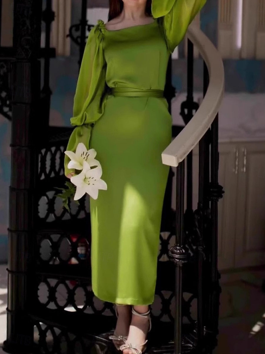 Women's Midi Dress Chiffon Dress Casual Dress Elegant Fashion Modern Outdoor Vacation Going out Regular Fit Plain Long Sleeve V Neck Green Summer Spring 2026 - $37.99 –P2