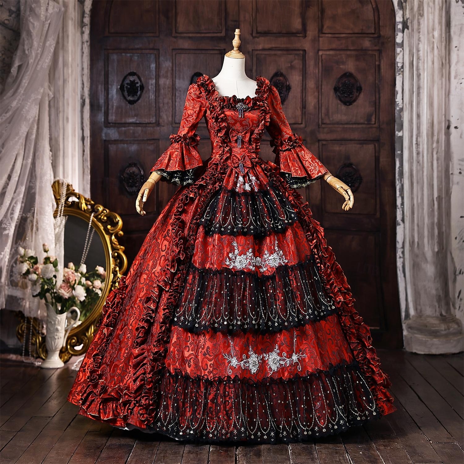 Rococo Baroque Ball Gown Floor Length Dress Ball Gown Long Sleeves Princess Bridal Sequins Floral Ball Gown Square Neck Fancy Dress Women's Royal Halloween Carnival Masquerade Prom Tea Party Party 2026 - $257.19 –P2