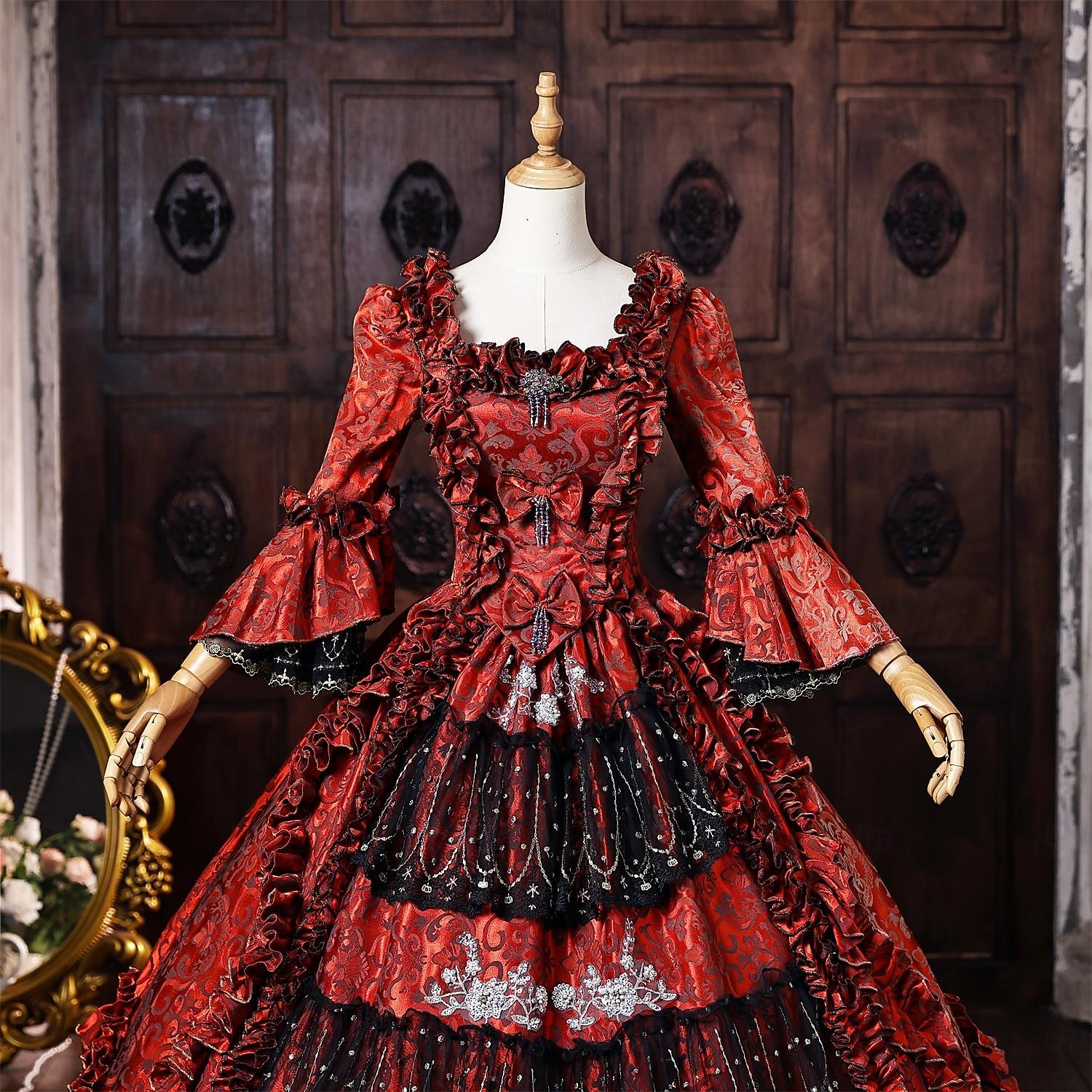 Rococo Baroque Ball Gown Floor Length Dress Ball Gown Long Sleeves Princess Bridal Sequins Floral Ball Gown Square Neck Fancy Dress Women's Royal Halloween Carnival Masquerade Prom Tea Party Party 2026 - $257.19 –P5