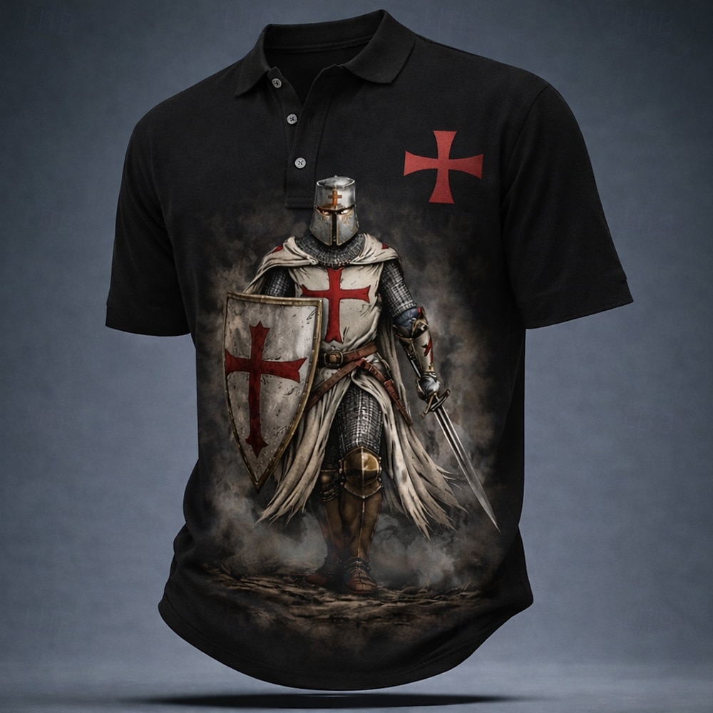 Męskie Templariusze Koszulki polo Krótki rękaw Koszulki polo Klapa Codzienny Ulica Athleisure Dzienne zużycie Druk 3D Guziki Oddychająca siateczka Lato Wiosna Czarny Biały Czerwony 2026 - $21.99 –P4