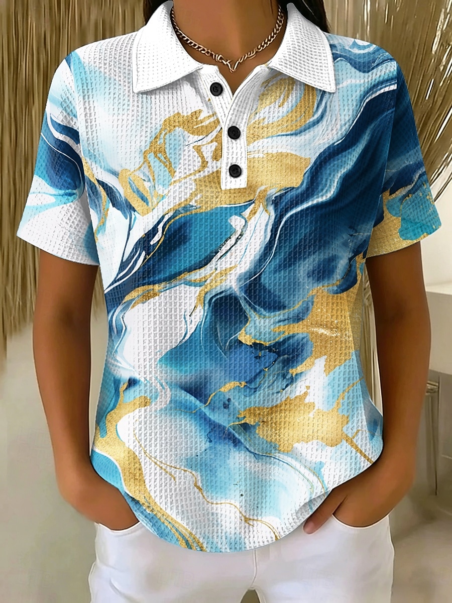 Per donna Magliette Polo a Nido d'Ape Grafico Geometrico Astratto Elegante Classico Manica Corta Colletto Polo Top lunghi Casuale Quotidiano Blu Bianco Giallo Viola Estate Primavera del 2026 a $24.99 –P2