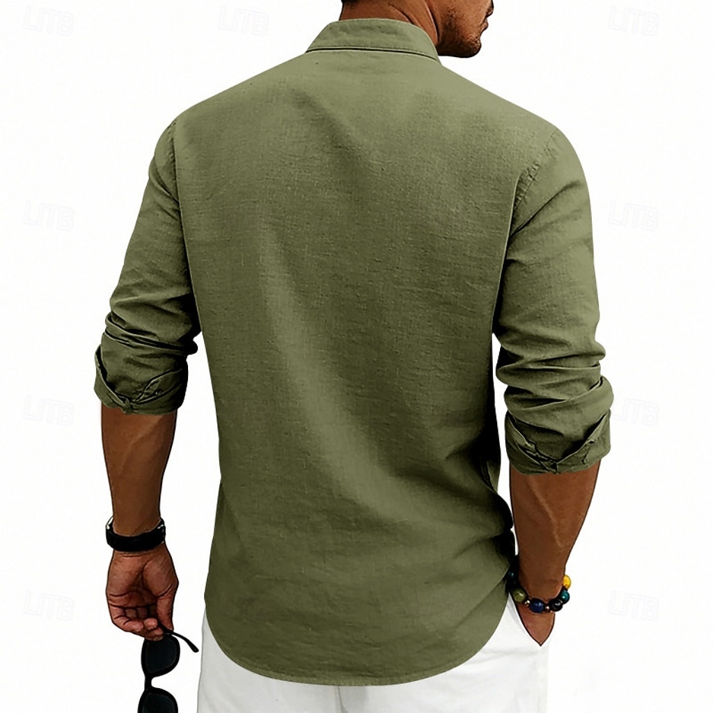 Homens Camisa Social Camisa de linho camisa de verão camisa de praia Tecido Casual Férias Preto Branco Rosa Azul Marinha Manga Longa Faixa Verão Primavera Roupa Bolsos de 2026 por $25.99 –P15