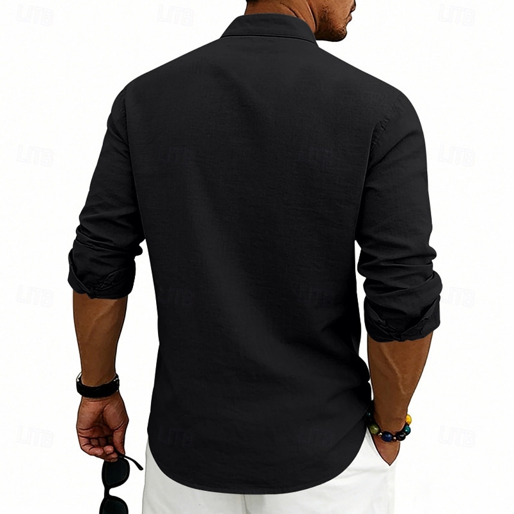 Homens Camisa Social Camisa de linho camisa de verão camisa de praia Tecido Casual Férias Preto Branco Rosa Azul Marinha Manga Longa Faixa Verão Primavera Roupa Bolsos de 2026 por $25.99 –P12