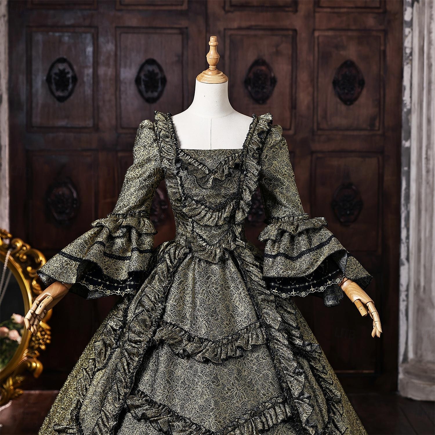 Rococò Barocco Abito da Ballo Lunghezza al pavimento Vestito Abito da Ballo Lunghe Principessa Sposa Pizzo Floreale Abito da ballo Collo quadrato Costume Per donna Reale Halloween Carnevale Mascherata del 2026 a $273.39 –P5