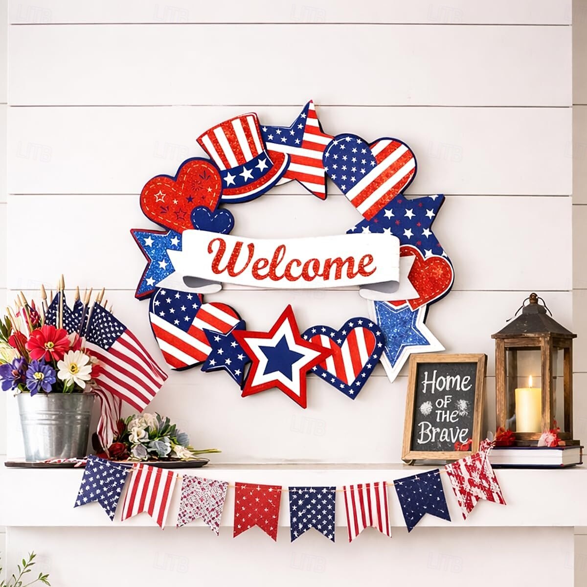 decorazioni in legno per il 4 luglio, ghirlande patriottiche per la porta d'ingresso, decorazioni per il giorno dell'indipendenza, segno stellare di benvenuto, decorazione per il Memorial Day da del 2026 a $14.99 –P6