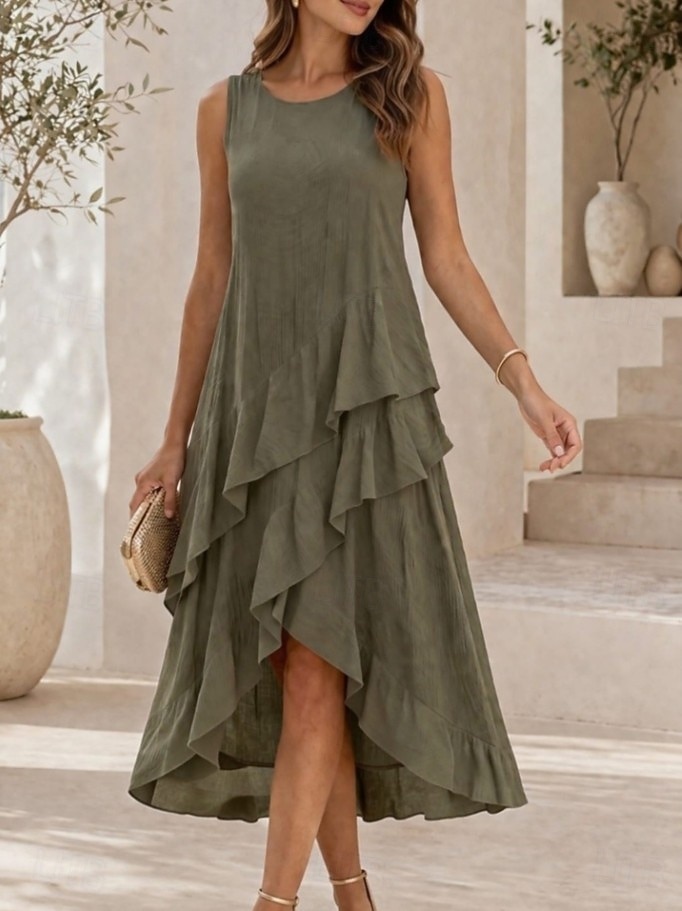 Women's Midi Dress Sundress White Dress A Line Dress Summer Dress Vacation Casual Boho Daily Holiday Summer Dress Regular Fit Plain Sleeveless Crew Neck Black White Red Army Green Summer 2026 - $44.99 –P5