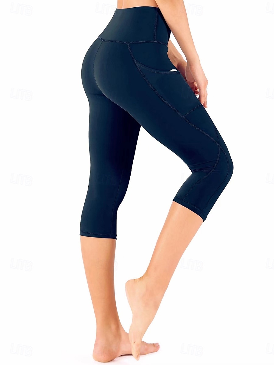 Women's Pilates Pants Yoga Pants Pocket Ruched Butt Lifting High Waist Gym Workout Running Fitness Capri Leggings Solid Color Dark Grey Black Navy Blue Sports Activewear High Elasticity Skinny 2026 - $17.49 –P8