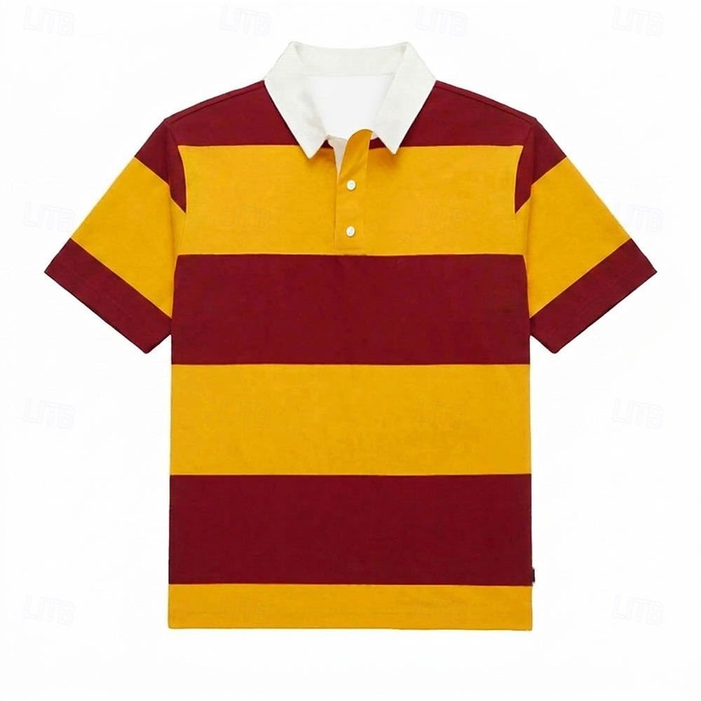 Per uomo Strisce orizzontali Polo da rugby Manica Corta Magliette polo Bavero Casual Athleisure Abbigliamento quotidiano Stampa 3D Bottoni Primavera & Estate Blu Rosso 3 Giallo del 2026 a $22.99 –P8