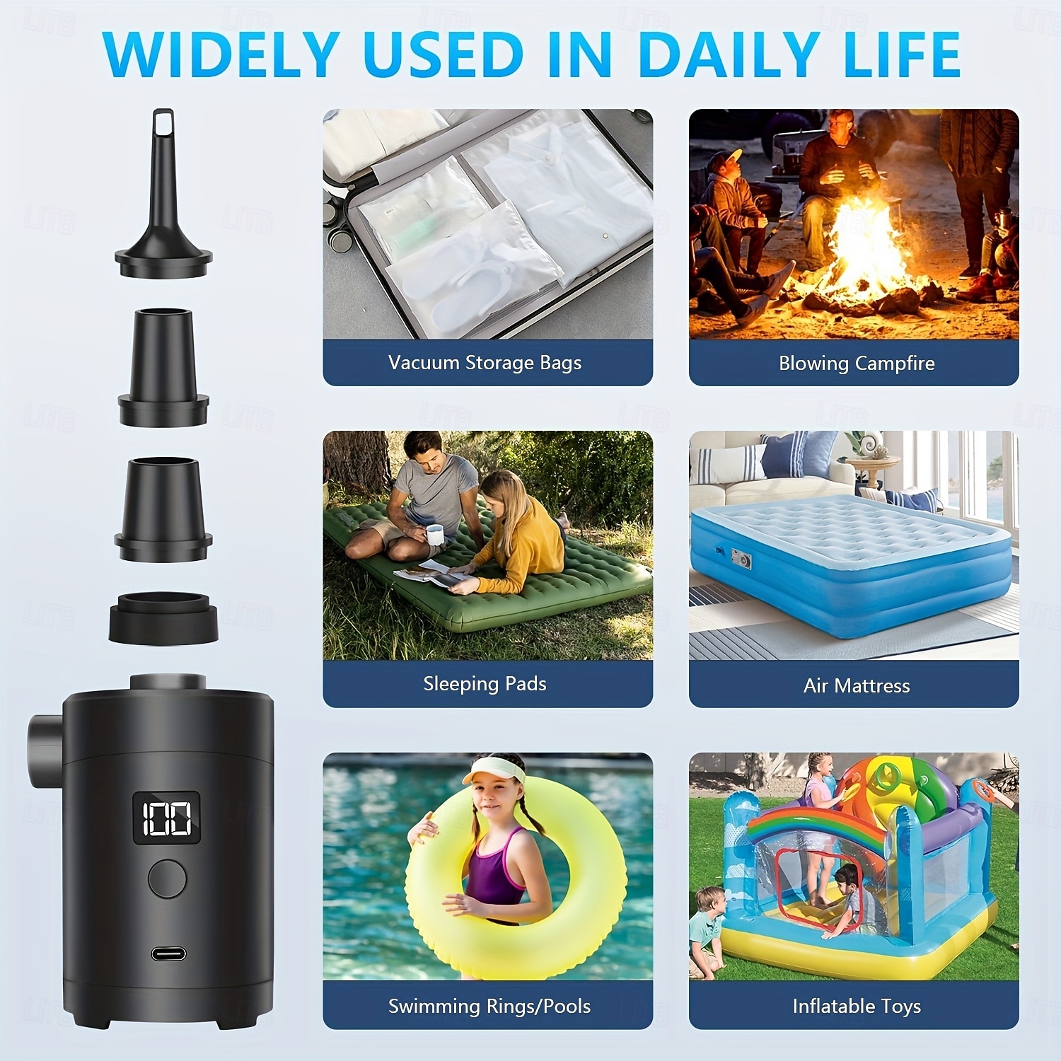 The Outdoor Portable Electric Air Pump Is Equipped With Four Inflatable Nozzles And USB Charging, Serving As Both An Inflator And Deflator. It Is Suitable For Air Mattresses, Boats, Camping Equipment 2026 - $32.99 –P4