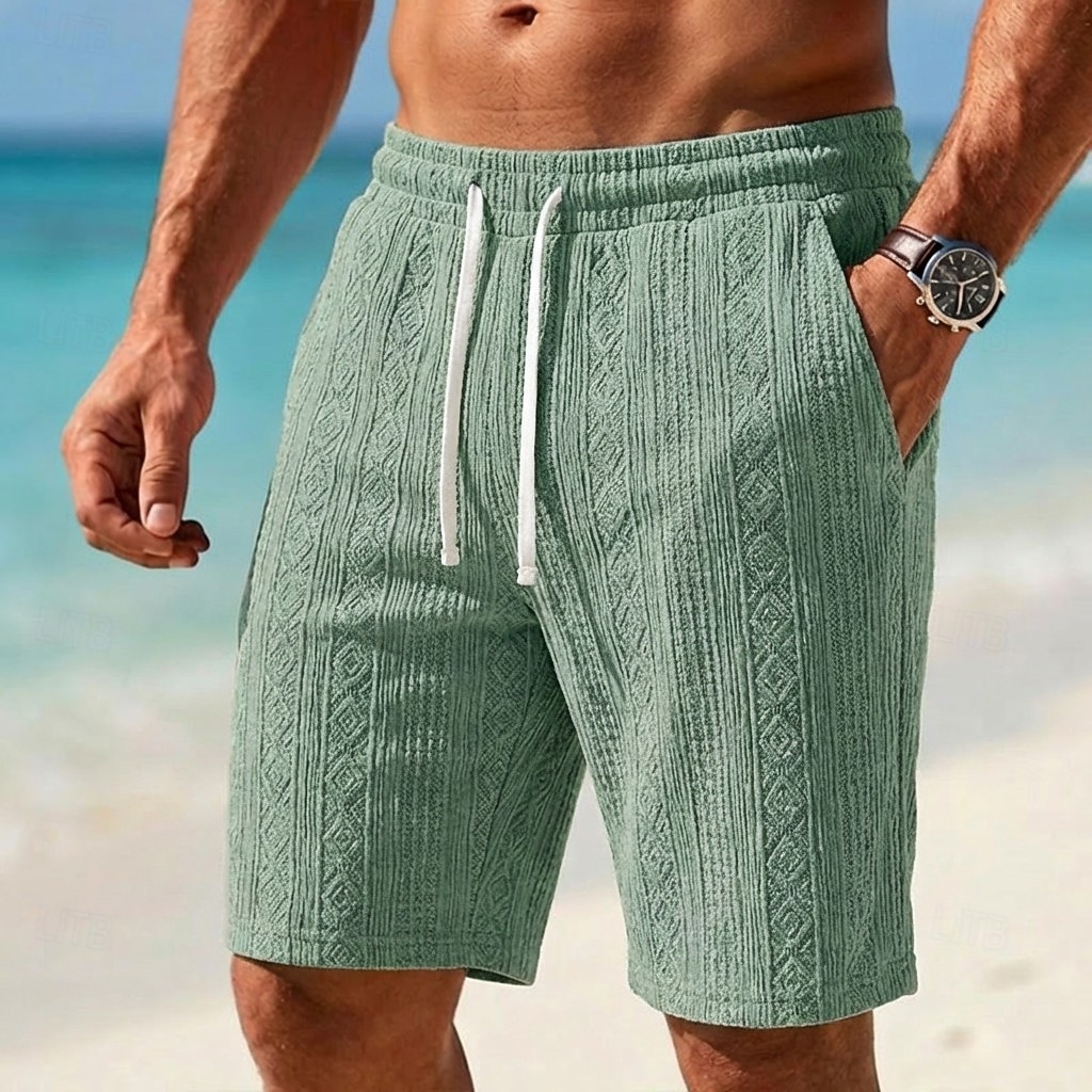 Voor heren Zomer korte broeken Strandshorts Casual korte broek Gestructureerde shorts Jacquard Trekkoord Elastische taille Effen Kleur Comfort Ademend Knielengte Dagelijks Buiten Streetwear Vakantie 2026 - $26.99 –P5