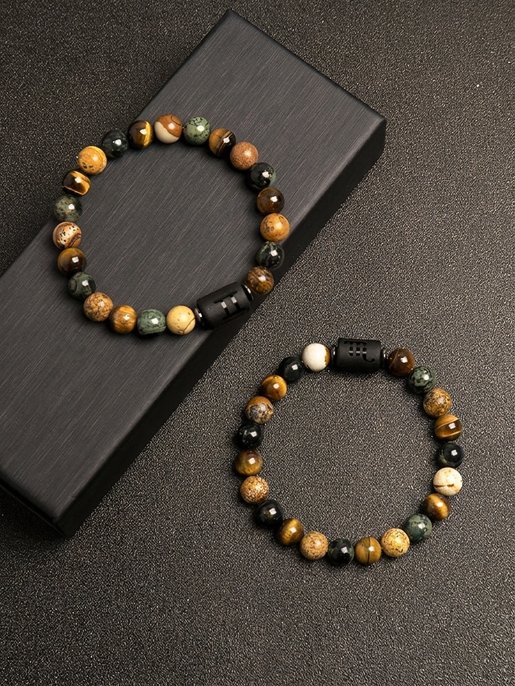 Men's Bohemian Style Natural Stone Bracelet with Zodiac Sign Pendant, Adjustable Elastic Beads, Ideal Gift, Beach Vacation and Casual Daily Wear 2026 - $7.99 –P5