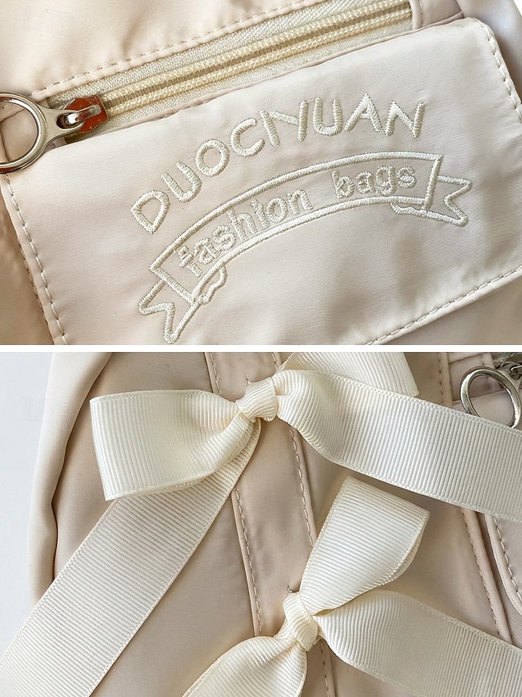 Mochila feminina de poliéster com laço decorativo, várias cores, grande capacidade com vários bolsos, alças ajustáveis, perfeita para o ensino fundamental. &volta às aulas no ensino fundamental, de 2026 por $24.99 –P7