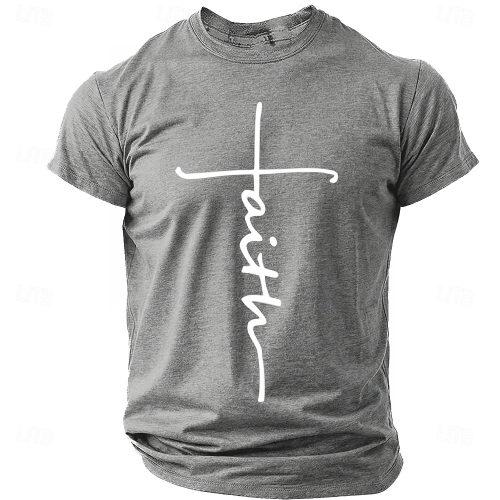 Faith Cross Men's Minimalist Christian Spiritual Religious T Shirt Graphic Crew Neck Short Sleeve Church Worship Easter Gift for Believers Designer Clothing Apparel 2026 - $18.99 –P15