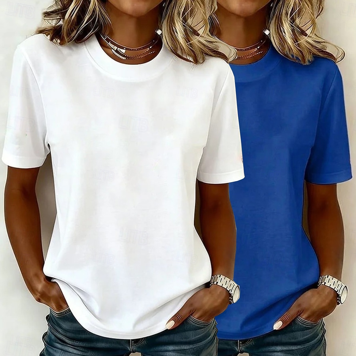 Kvinners 100% bomull T-skjorte basic klassisk moderne kortermet rund hals vanlige topper casual daglig utgang svart/rød hvit+rosa hvit/svart grønn/blå hvit+orange sommer vår 2026 - $10.49 –P10