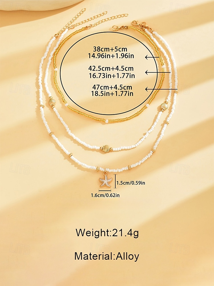 Damesketting met bohemian hanger in de vorm van een zeester, bestaande uit drie lagen, perfect als strandvakantiesieraad voor meisjes en vrouwen. Deze gelaagde kralen choker is ideaal voor op reis en 2026 - $9.99 –P7