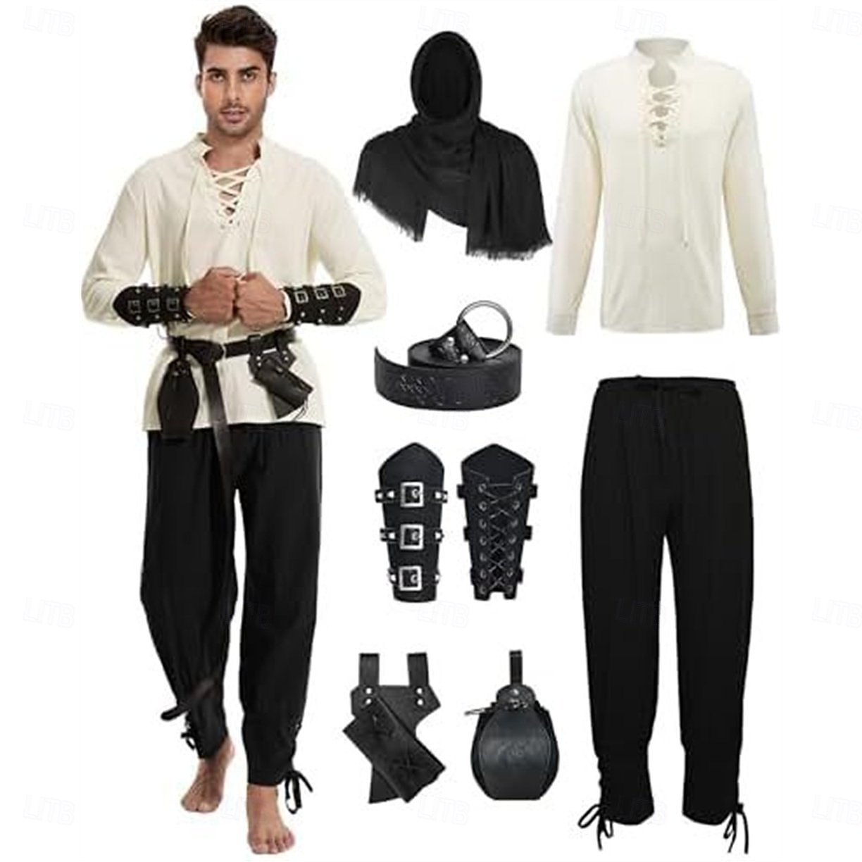 Medieval Renascentist Pantaloni Curea în Talie Cămașă Mâneci Lungi Pirat Viching Ranger Cu Șiret În V Costume de fancy Bărbați Pirat Mascaradă Petrecere Târgul Renașterii LARP Adulți Costum 2026 - $70.99 –P2
