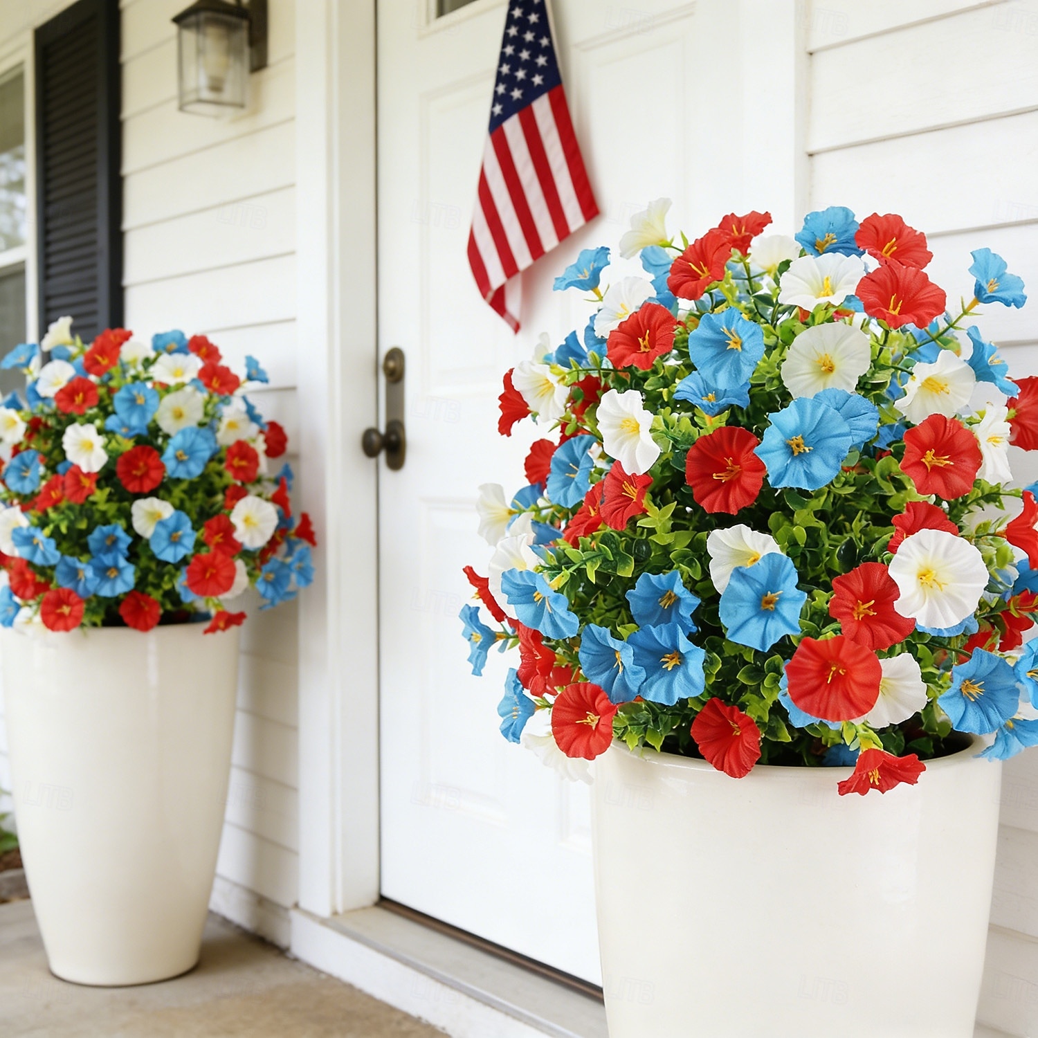 Estaca de flores artificiais patrióticas de 22 polegadas, vermelha e branca. &jardim de glória-da-manhã azul &Decoração de jardim para o Dia da Independência &Dia da Memória, resistente aos raios UV, de 2026 por $27.99 –P4