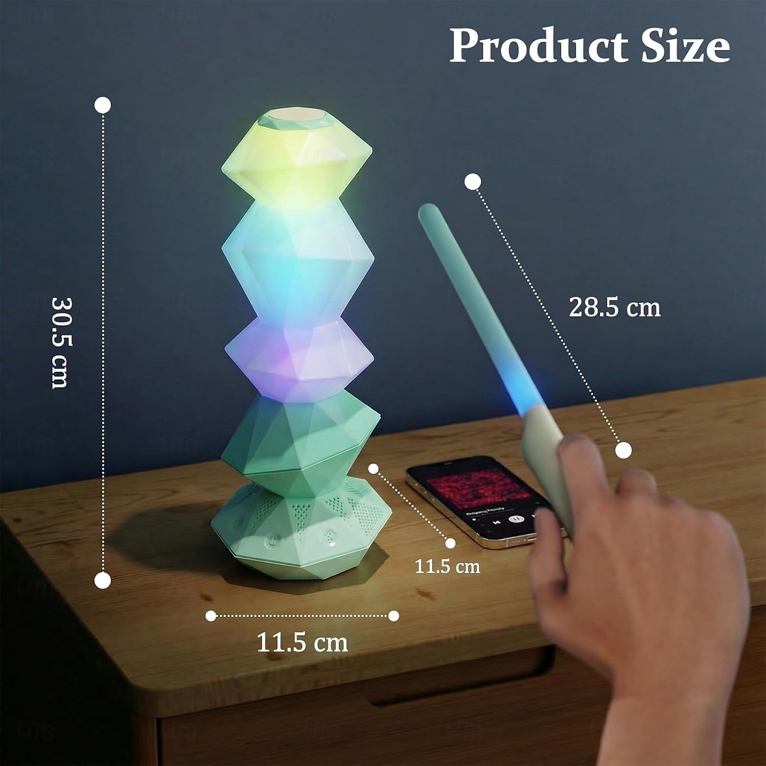 Magic Crystal Bluetooth-luidspreker met afstandsbediening en RGB-sfeerverlichting. &Draaifunctie, aanraakbediening, Bluetooth 5.3, draagbaar woonaccessoire, cadeau voor tieners en volwassenen 2026 - $77.99 –P4