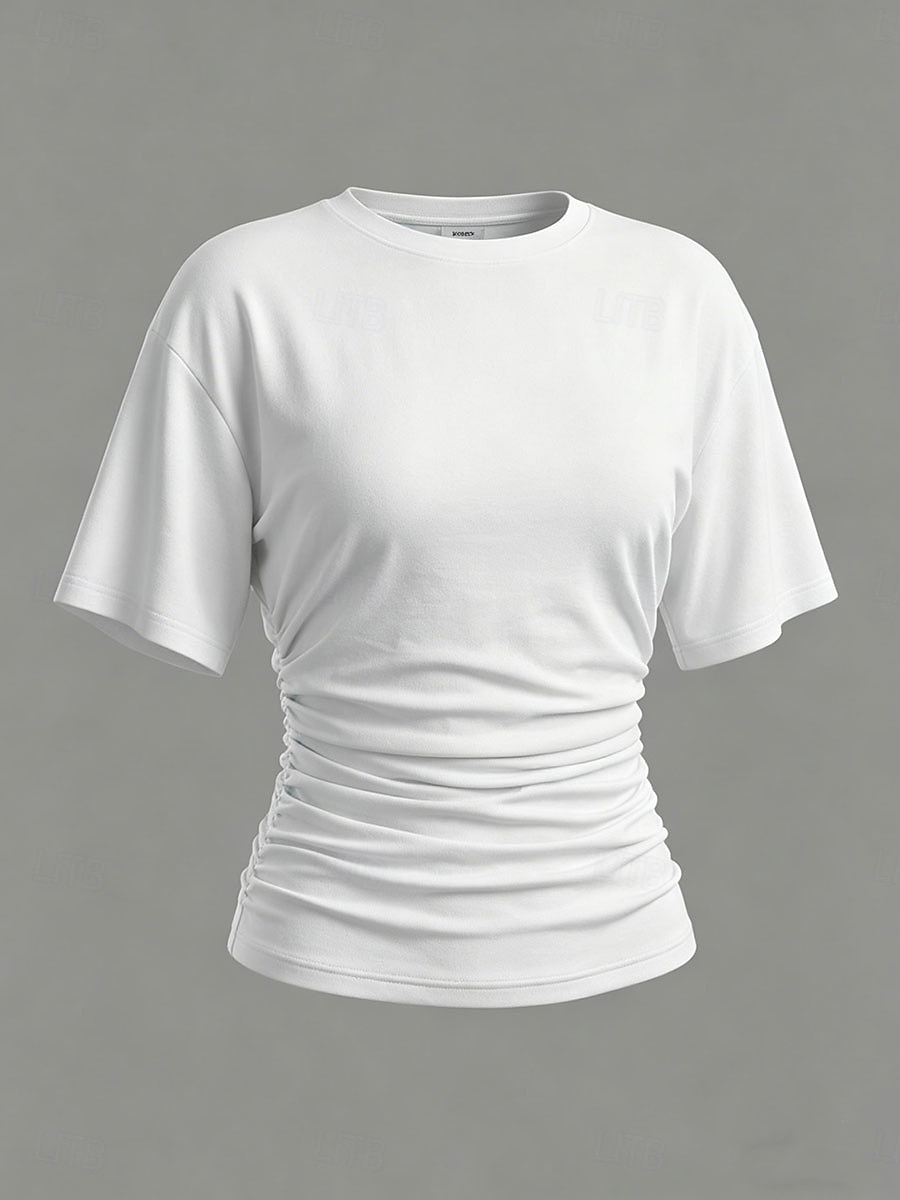 نسائي تي شيرت تي الأعلى مكشكش لون الصلبة سهل موضة أنيق كلاسيكي كم قصير رقبة عالية مدورة رقبة دائرية قمصان قصيرة مناسب للبس اليومي مناسب للخارج عطلة نهاية الاسبوع بني غامق أسود أبيض وردي بلاشيهغ نبيذ 2026 - $19.99 –P2